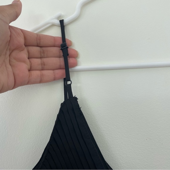 Zara Bodysuit Pleated Draped Black Top Buttons Women Size S Spaghetti Straps - Picture 14 of 16